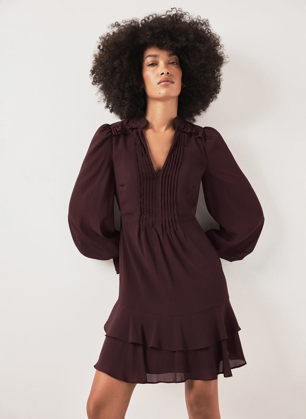 Burgundy Ruffle Mini Dress