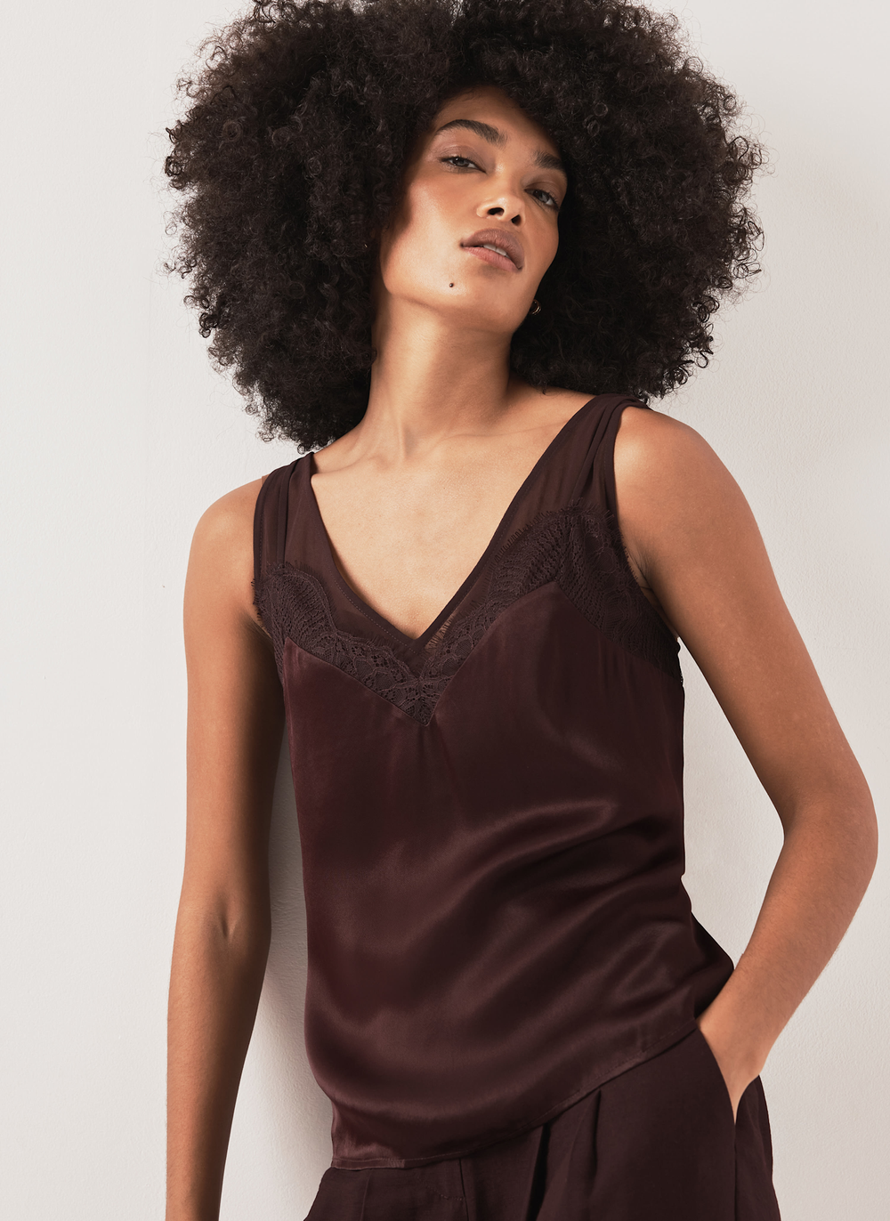 Burgundy Satin Lace Camisole Top