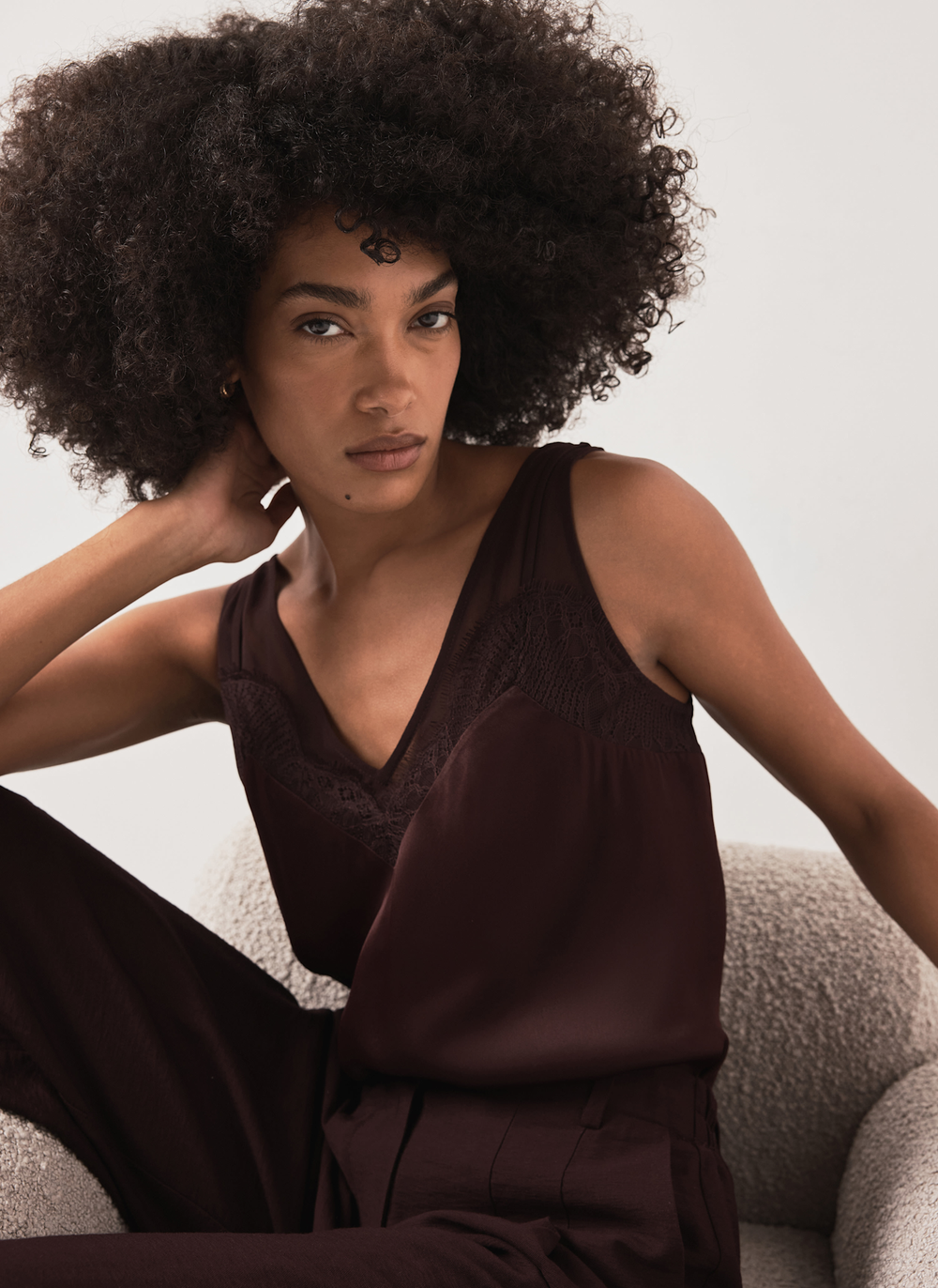 Burgundy Satin Lace Camisole Top