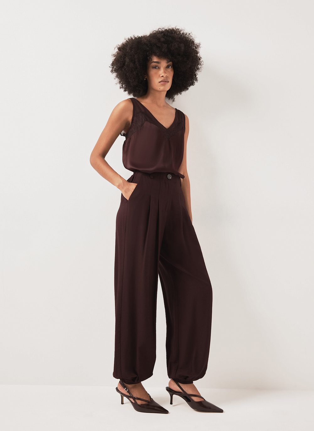 Burgundy Satin Lace Camisole Top