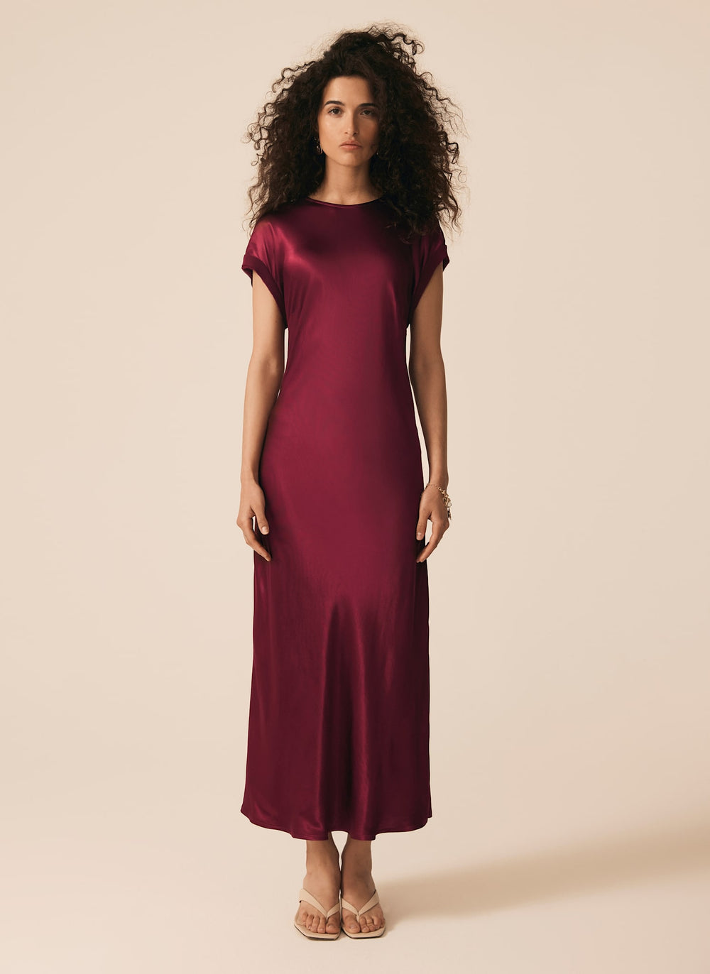 Burgundy Satin Midi Dress