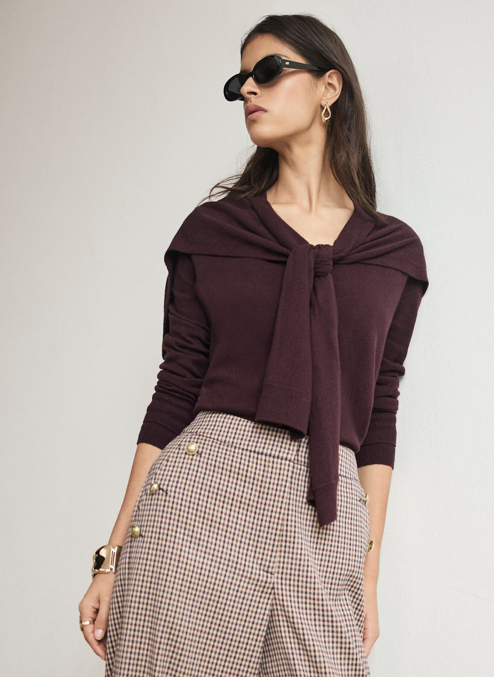 Burgundy Scarf Detail Cardigan