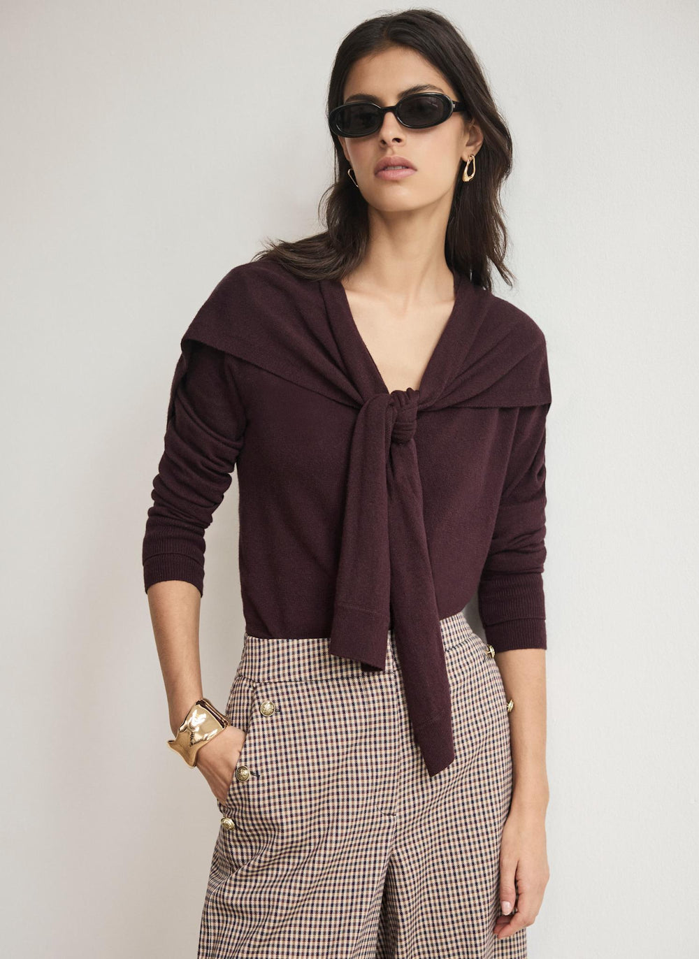 Burgundy Scarf Detail Cardigan