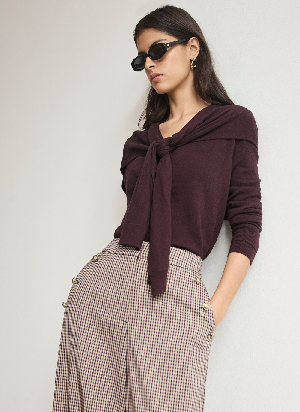 Burgundy Scarf Detail Cardigan