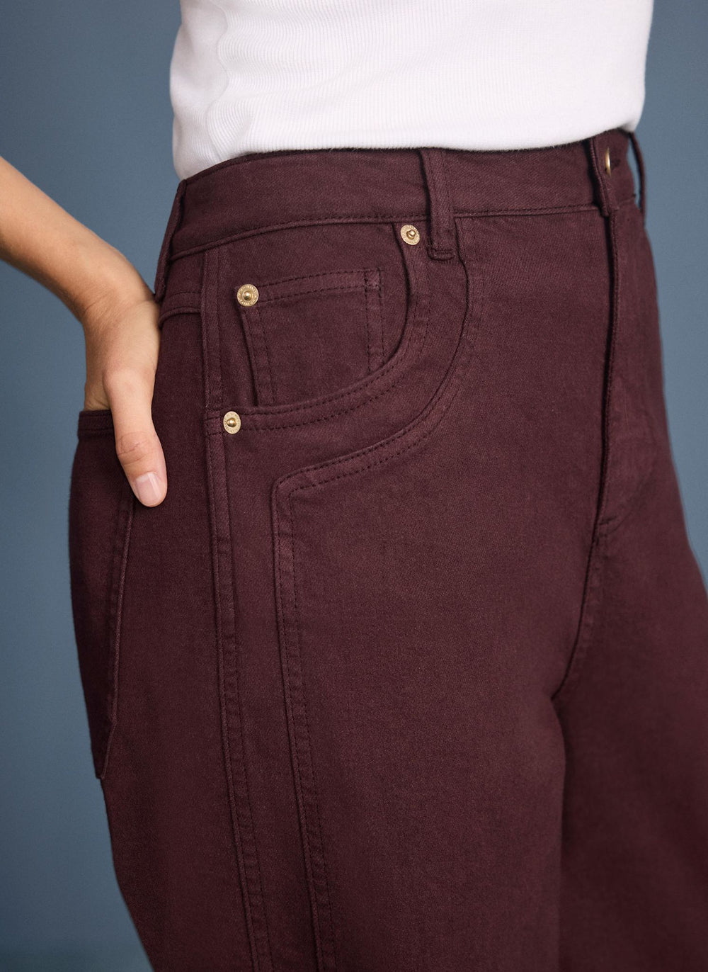 Burgundy Seam Detail Wide Jeans