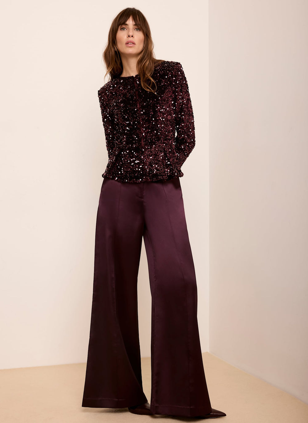 Burgundy Sequin Peplum Jacket