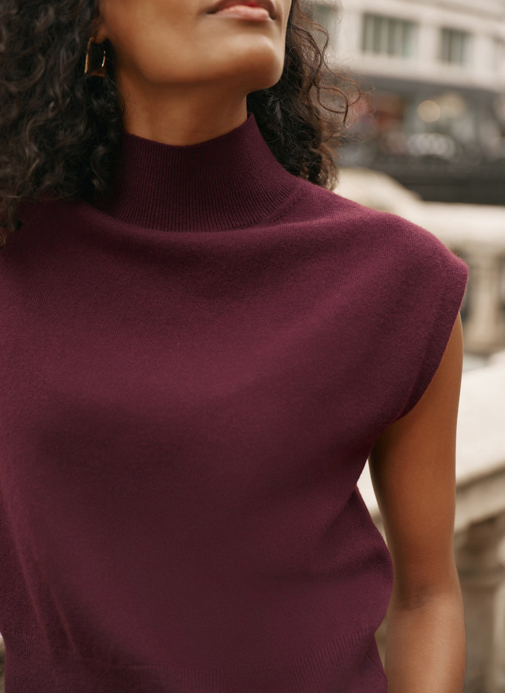 Burgundy Wool Blend Fine Knit Top
