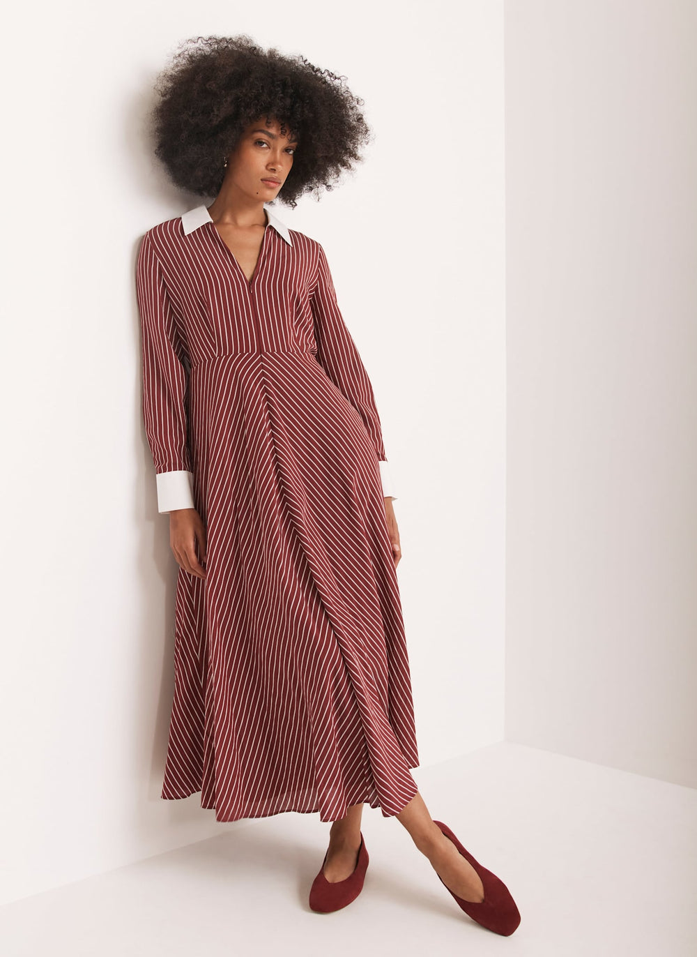 burgundy stripe dress NC x Lisou Burgundy Striped Knitted Pleated Mini Dress