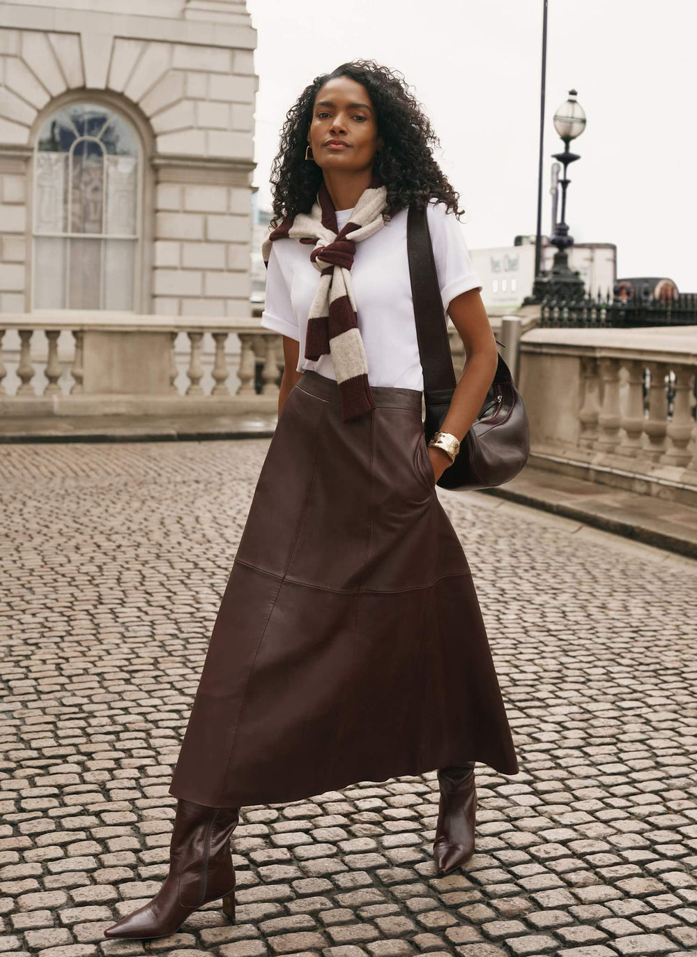 Burgundy Leather Full Midi Skirt