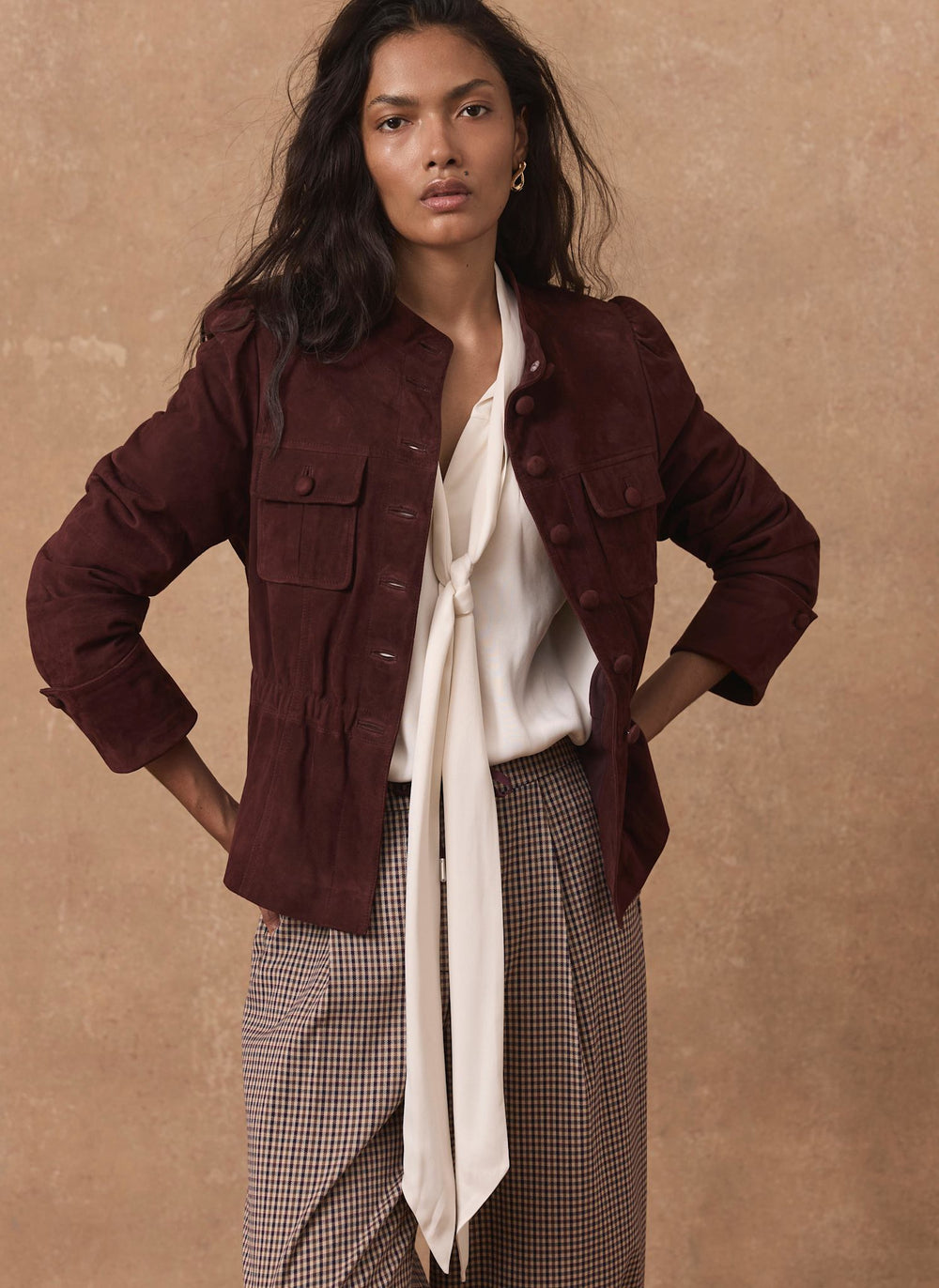 Burgundy Suede Peplum Jacket