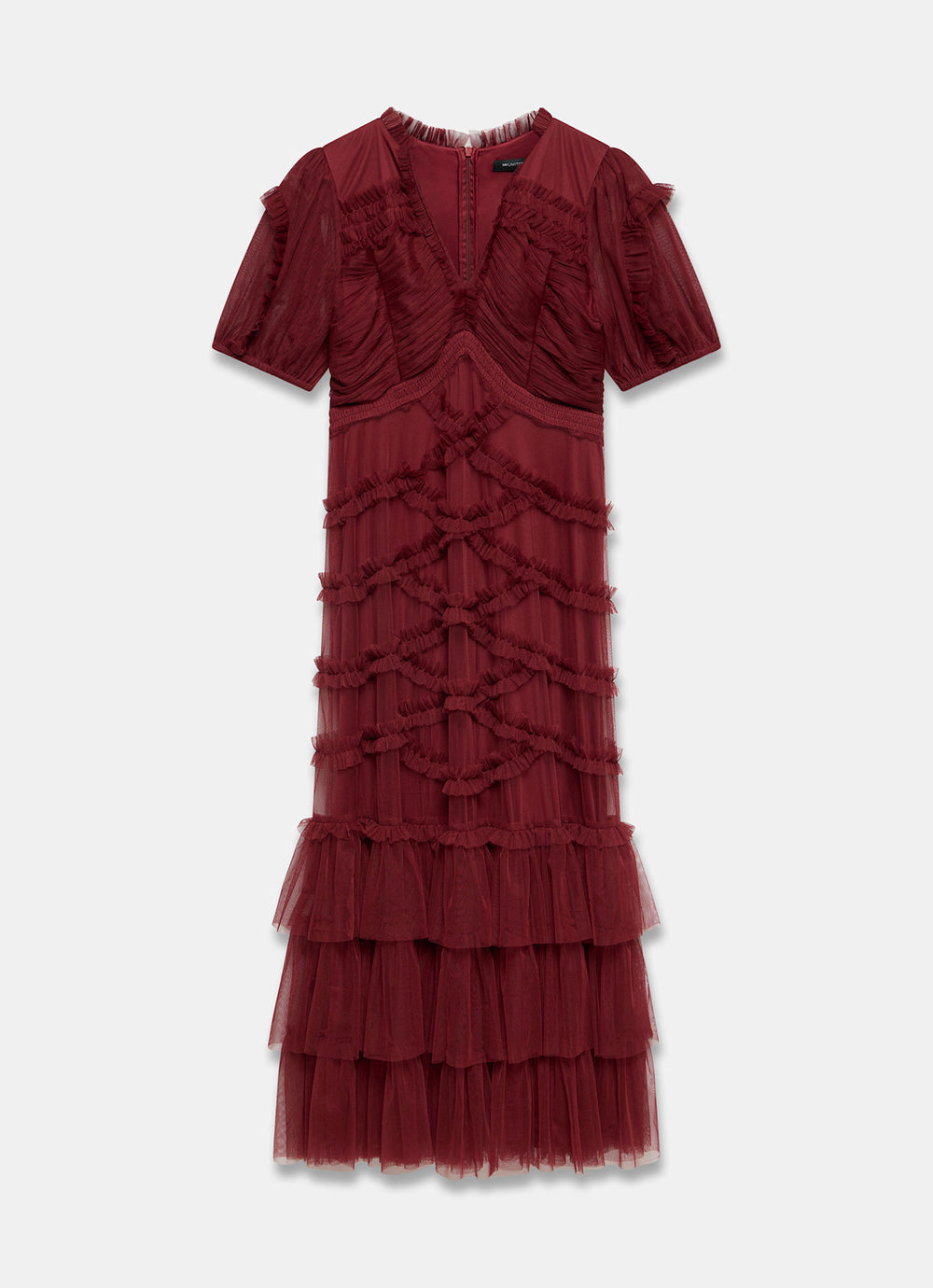 burgundy ruffle maxi dress Burgundy Tulle Ruffle Maxi Dress – Mint Velvet