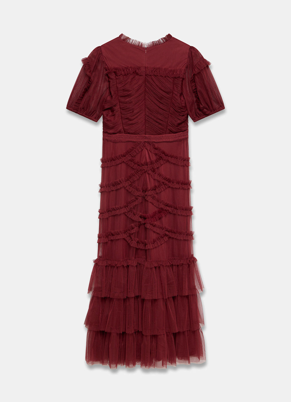Burgundy Tulle Ruffle Maxi Dress  Mint Velvet