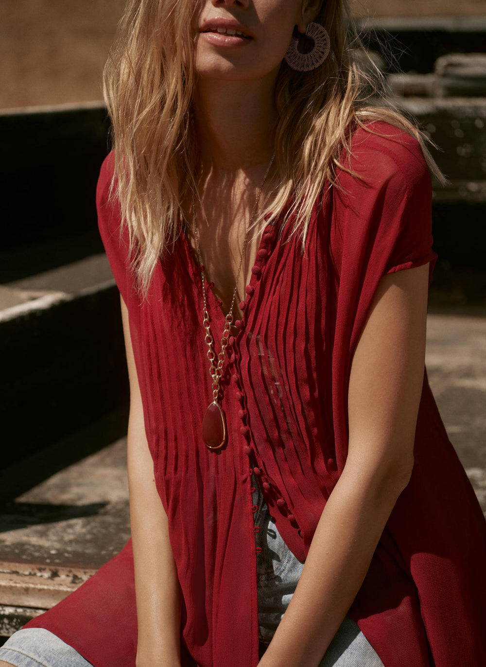 Burgundy Handkerchief Hemline Top