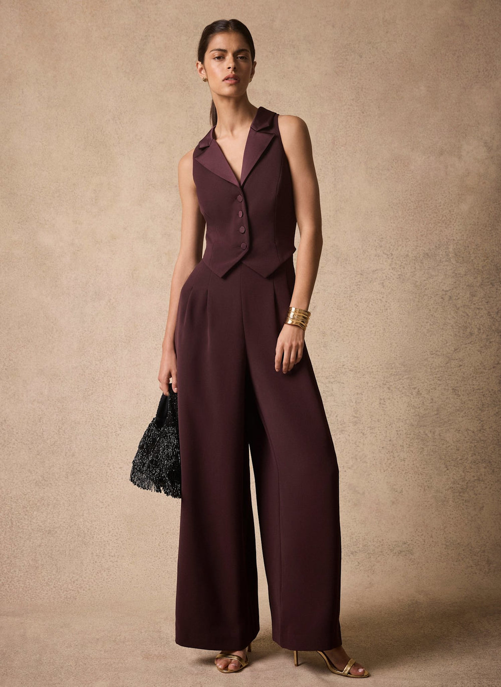 Burgundy Tuxedo Jumpsuit