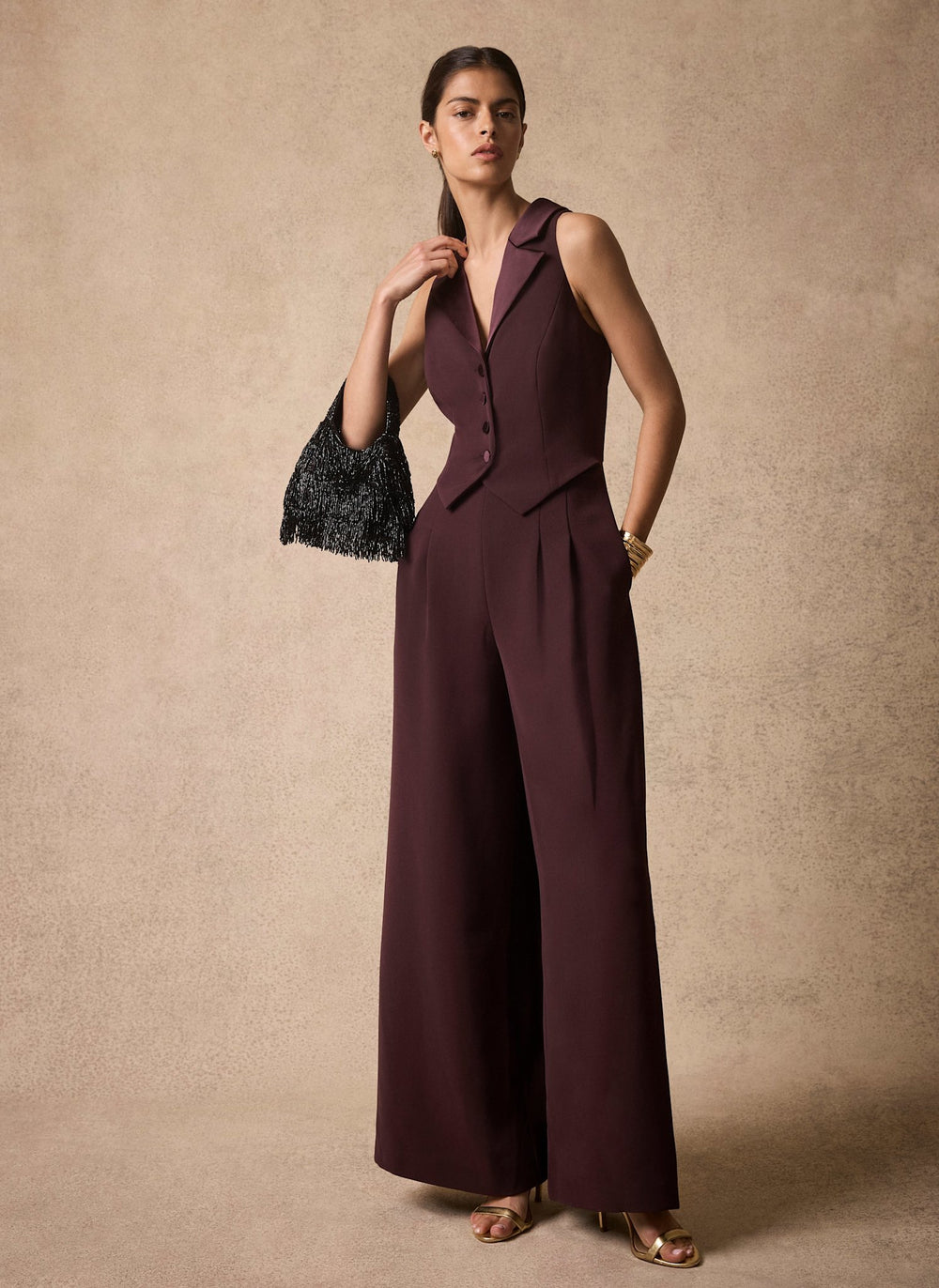 Burgundy Tuxedo Jumpsuit