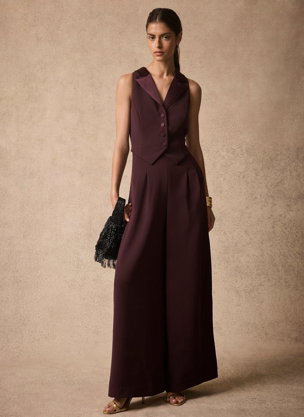 Burgundy Tuxedo Jumpsuit