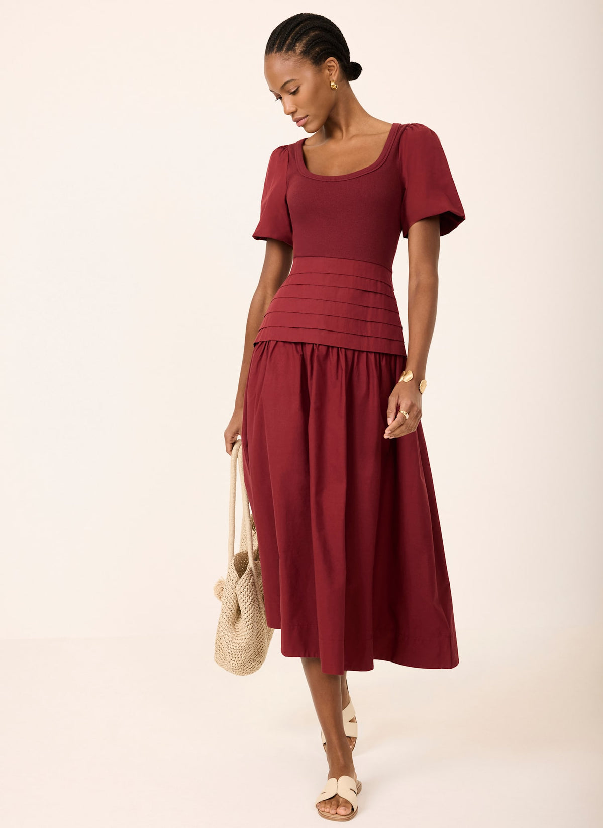 Mint Velvet Oxblood Cotton Blend Maxi Dress | Size M | Red | Short Sleeve
