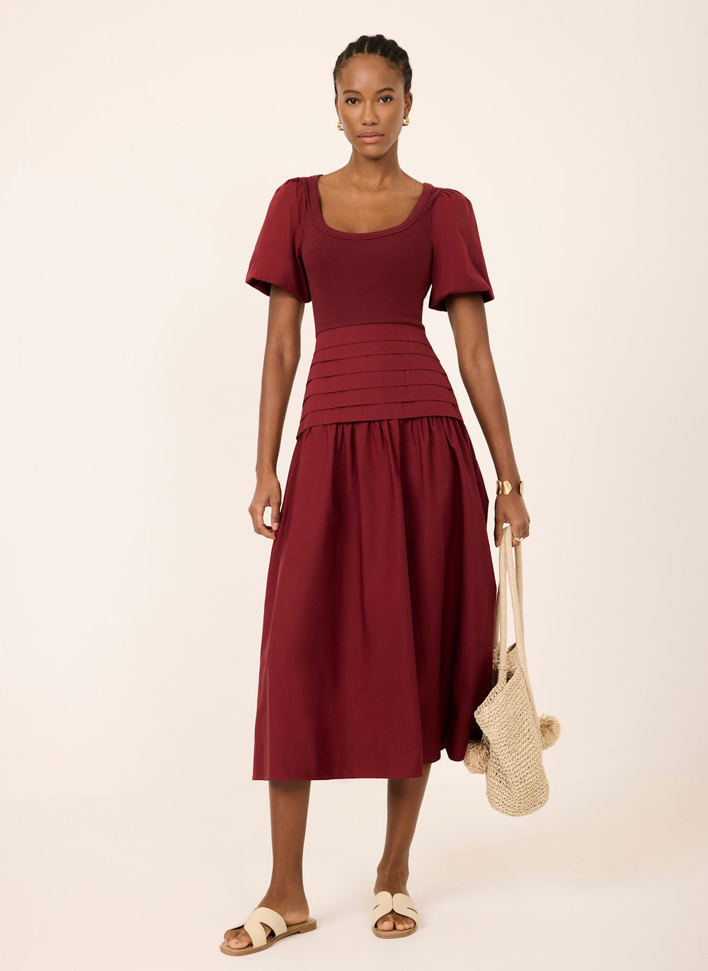 cotton burgundy dress Burgundy Cotton Sailor Collar Tie Waist Midi Dress