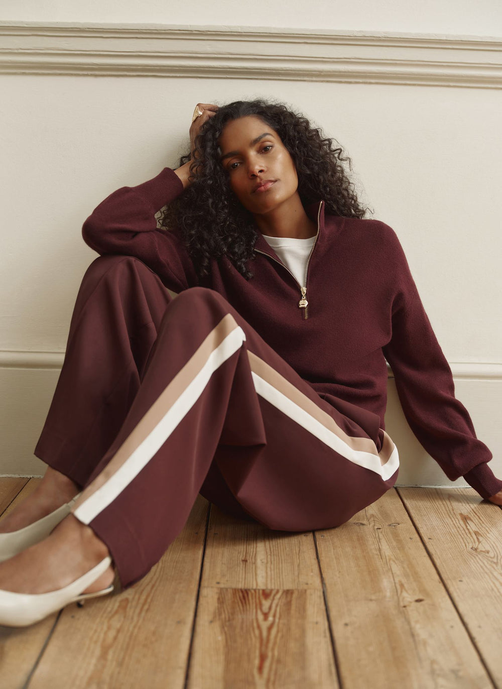 Burgundy Funnel Neck Zip Through Jumper