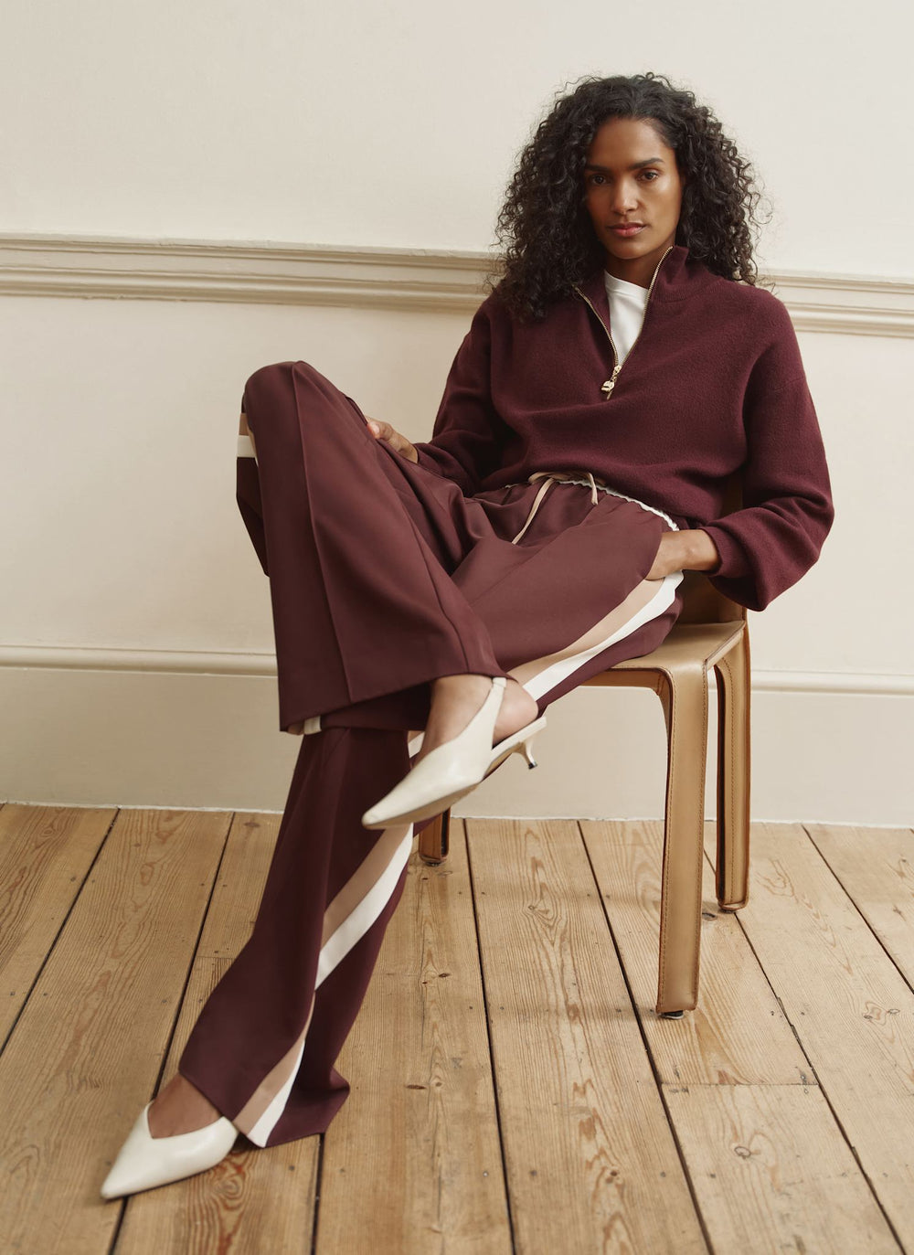 Burgundy Funnel Neck Zip Through Jumper