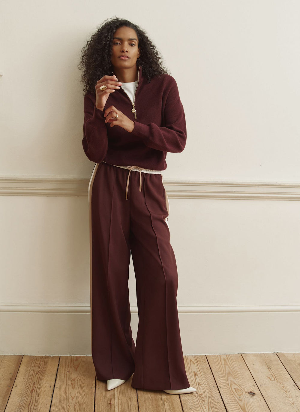 Burgundy Funnel Neck Zip Through Jumper