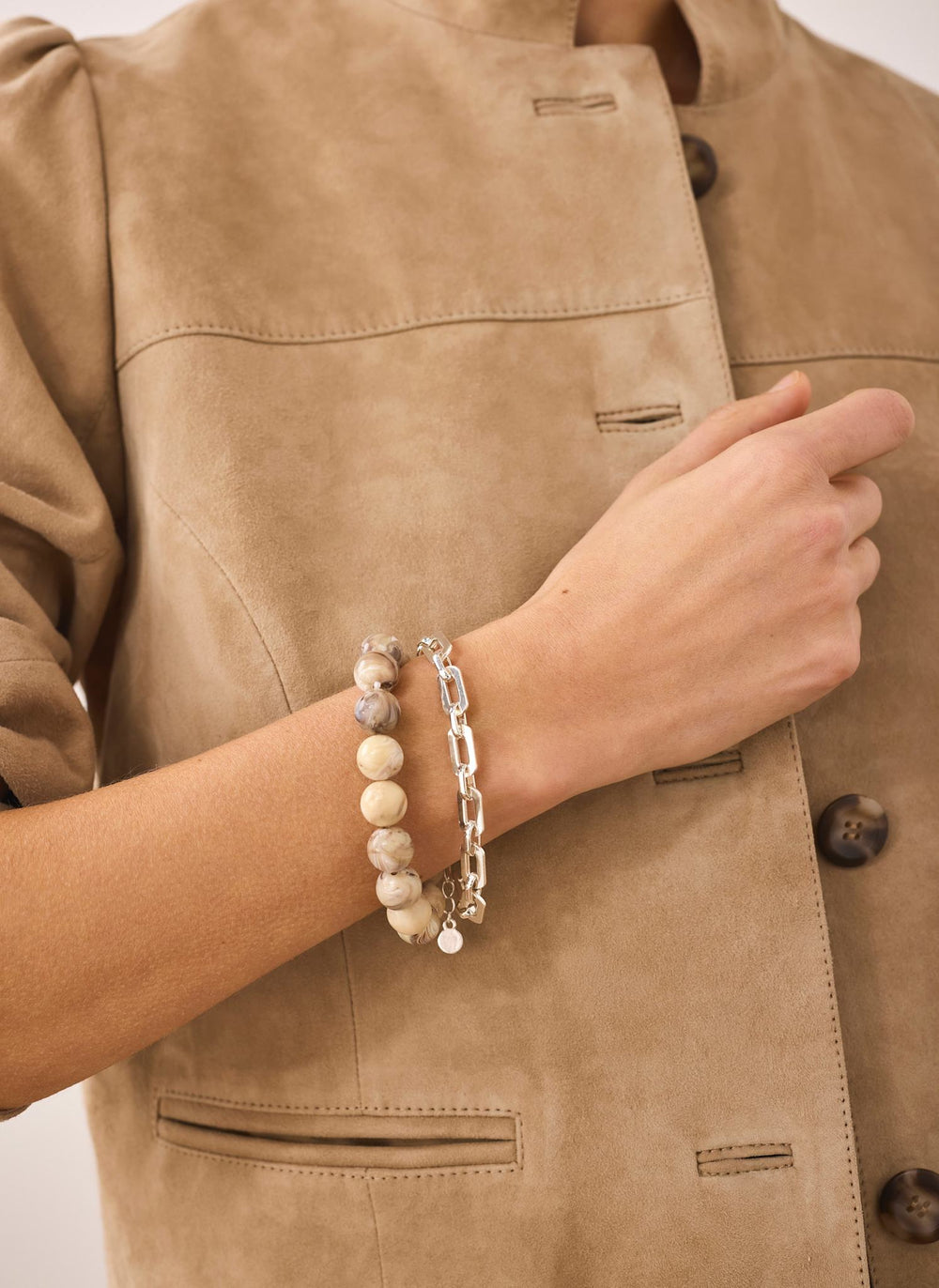 Neutral Beaded and Chain Layer Bracelet