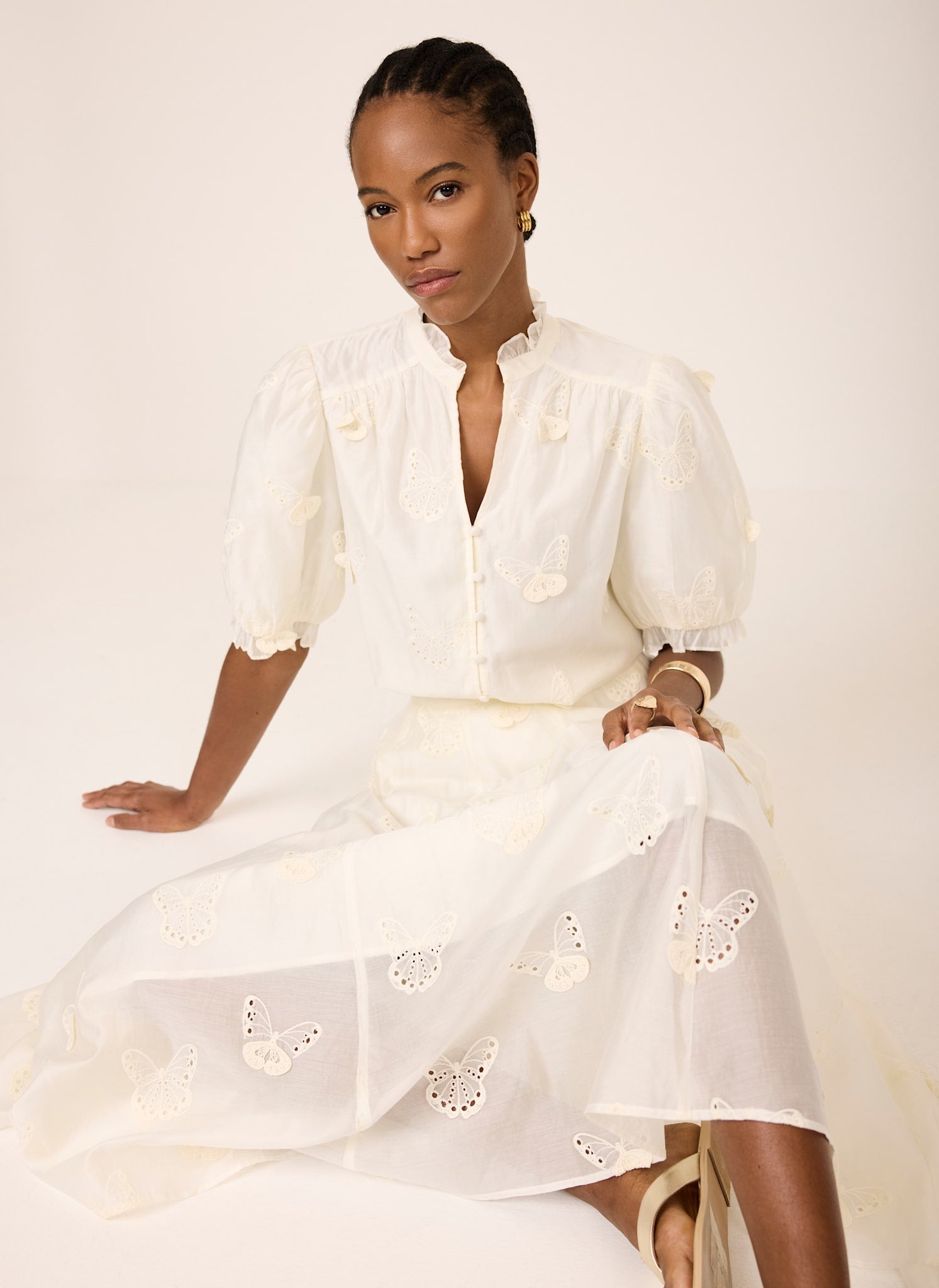 White Embroidered Butterfly Detail Midi Skirt – Mint Velvet