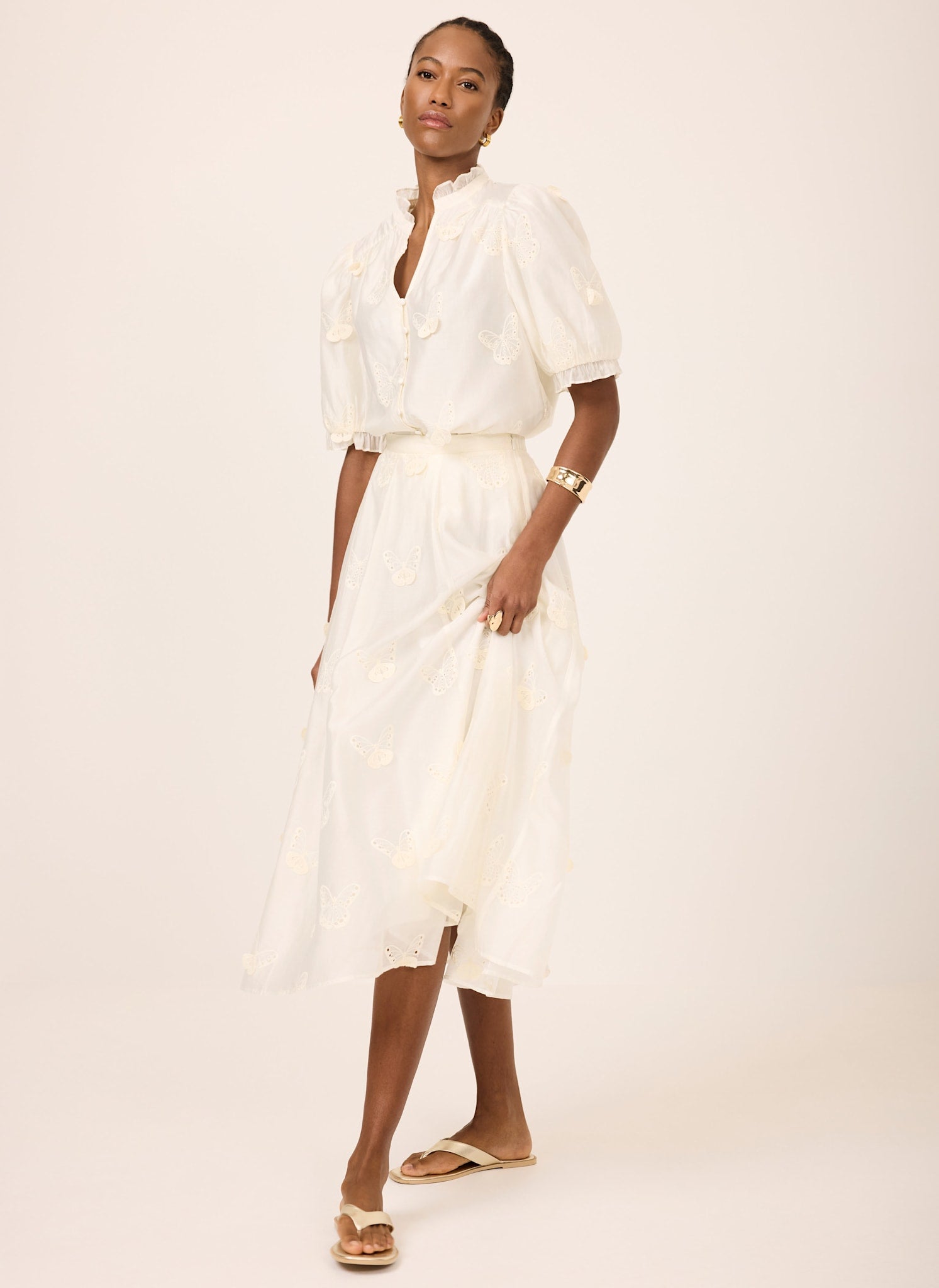 White Embroidered Butterfly Detail Midi Skirt – Mint Velvet