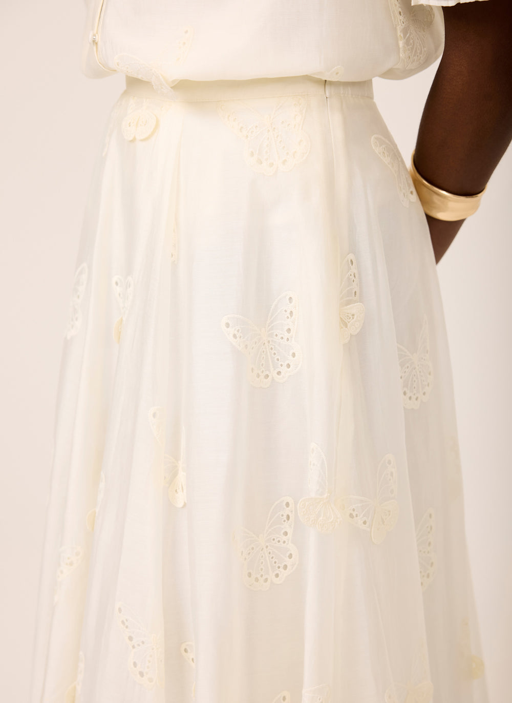 White Embroidered Butterfly Detail Midi Skirt