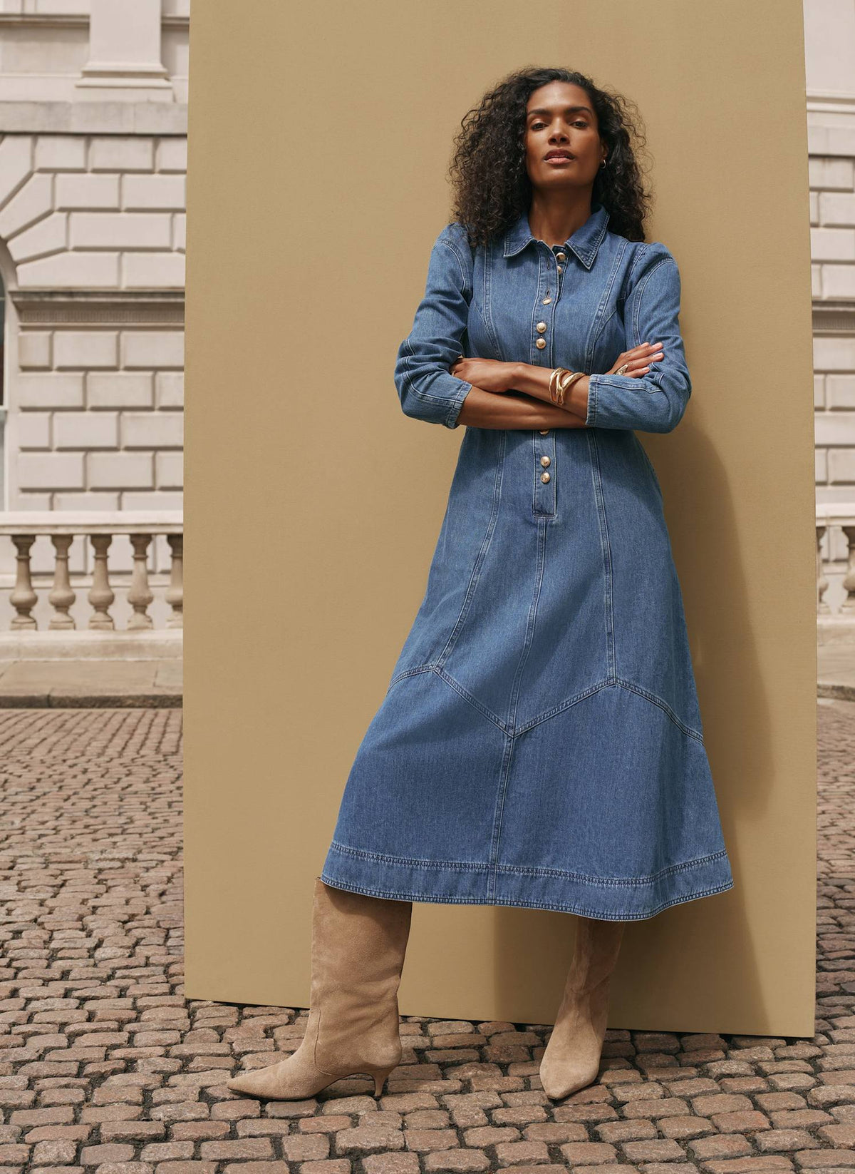 Mid Indigo Denim Midi Shirt Dress