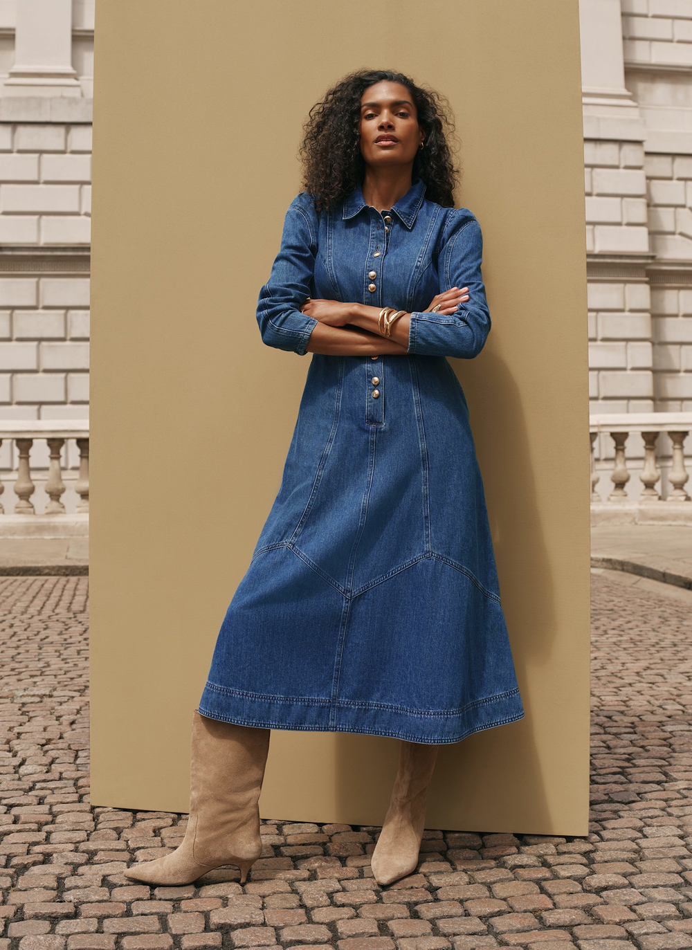 Mid Indigo Denim Midi Shirt Dress