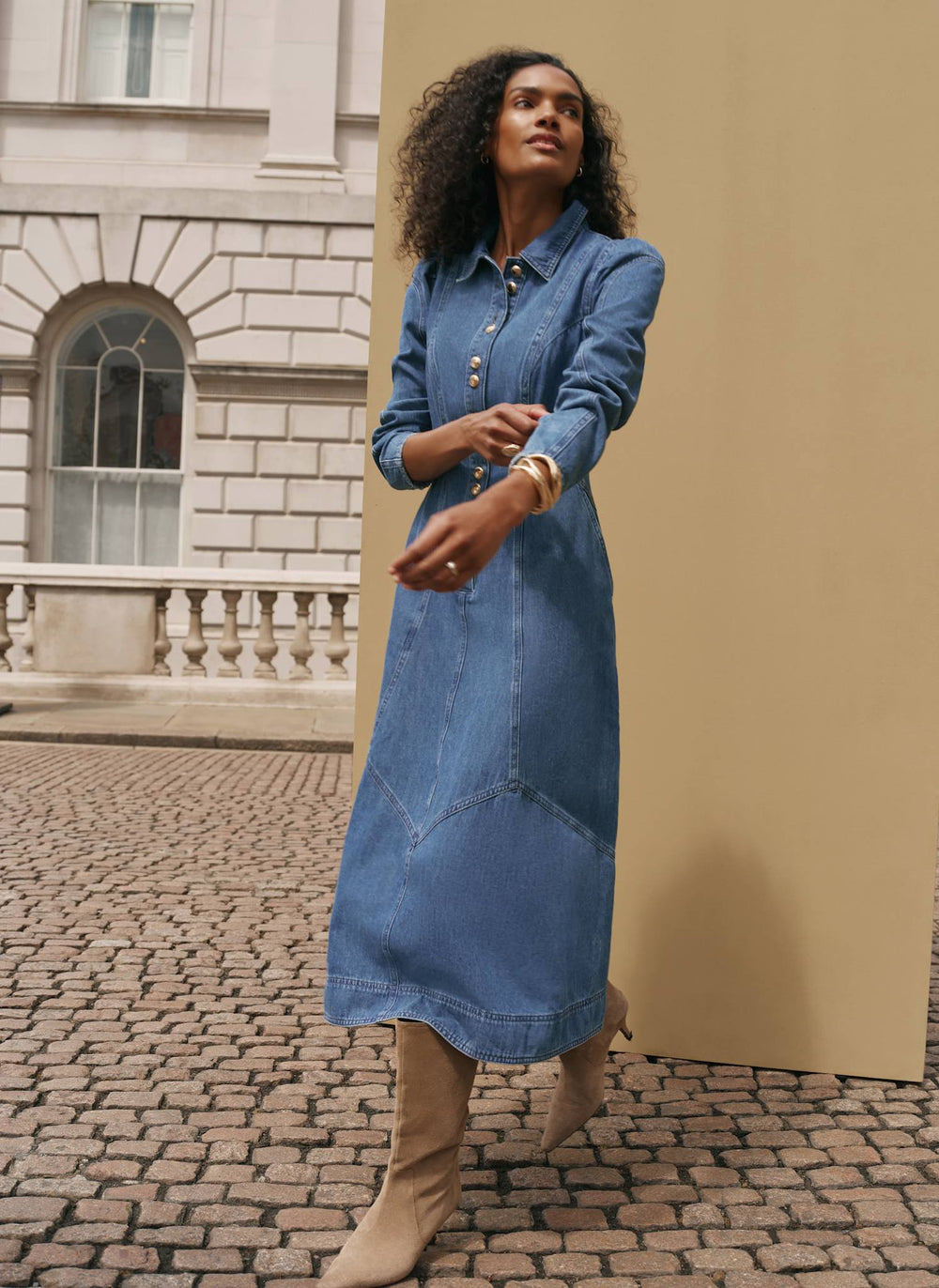 Mid Indigo Denim Midi Shirt Dress