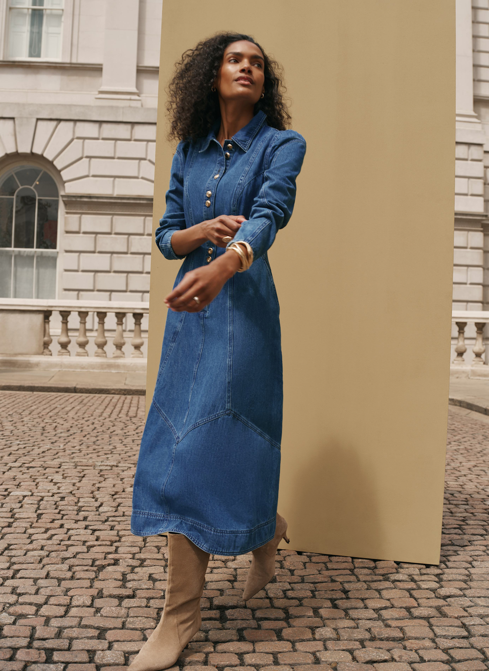 Mid Indigo Denim Midi Shirt Dress