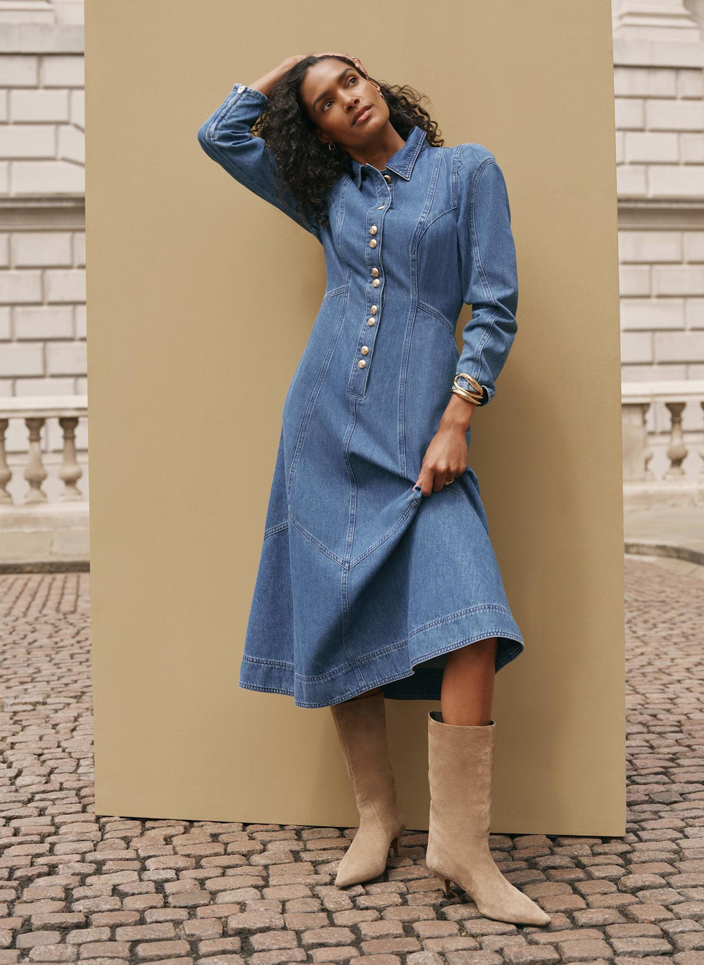Mid Indigo Denim Midi Shirt Dress