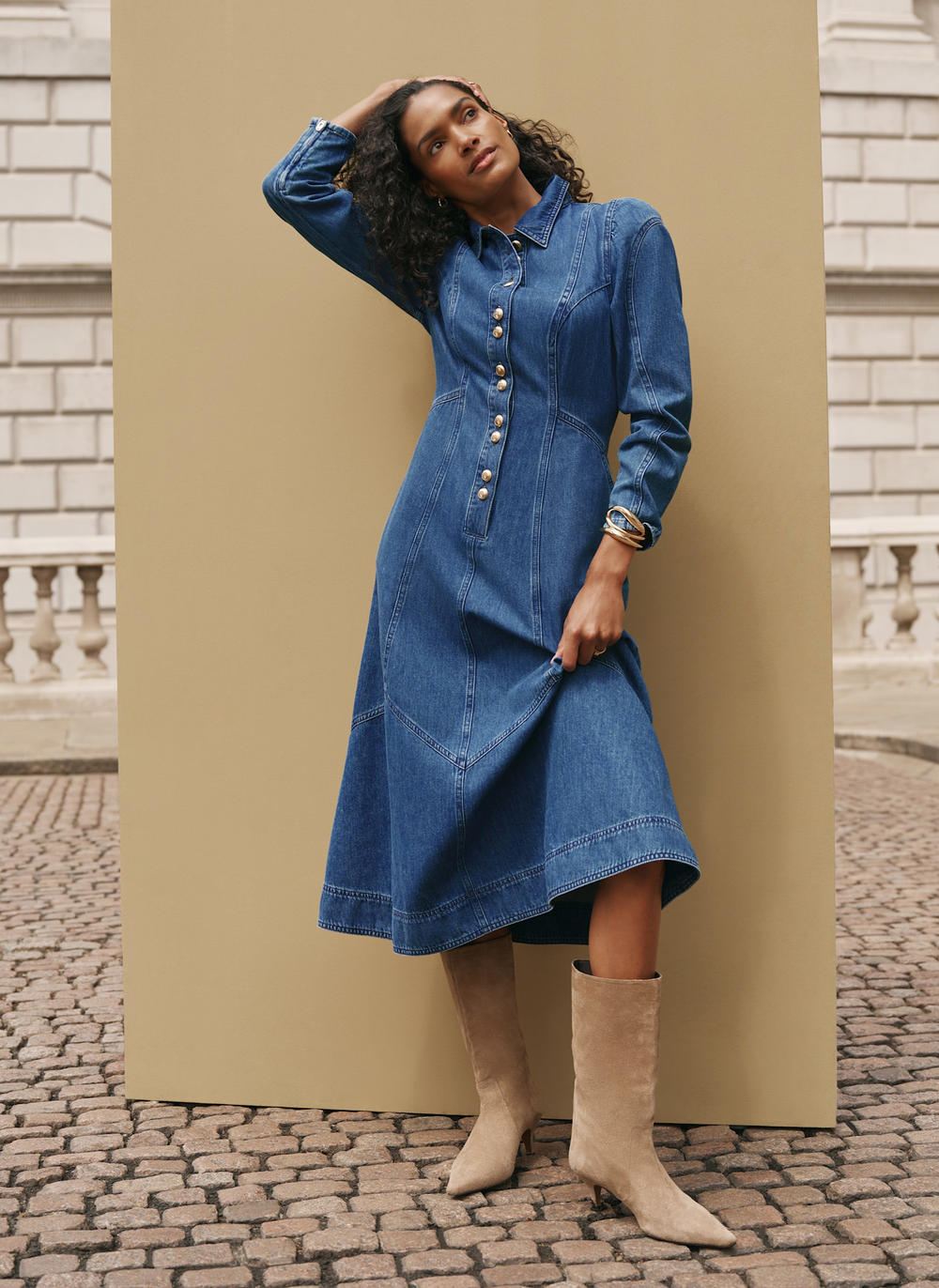 Mid Indigo Denim Midi Shirt Dress
