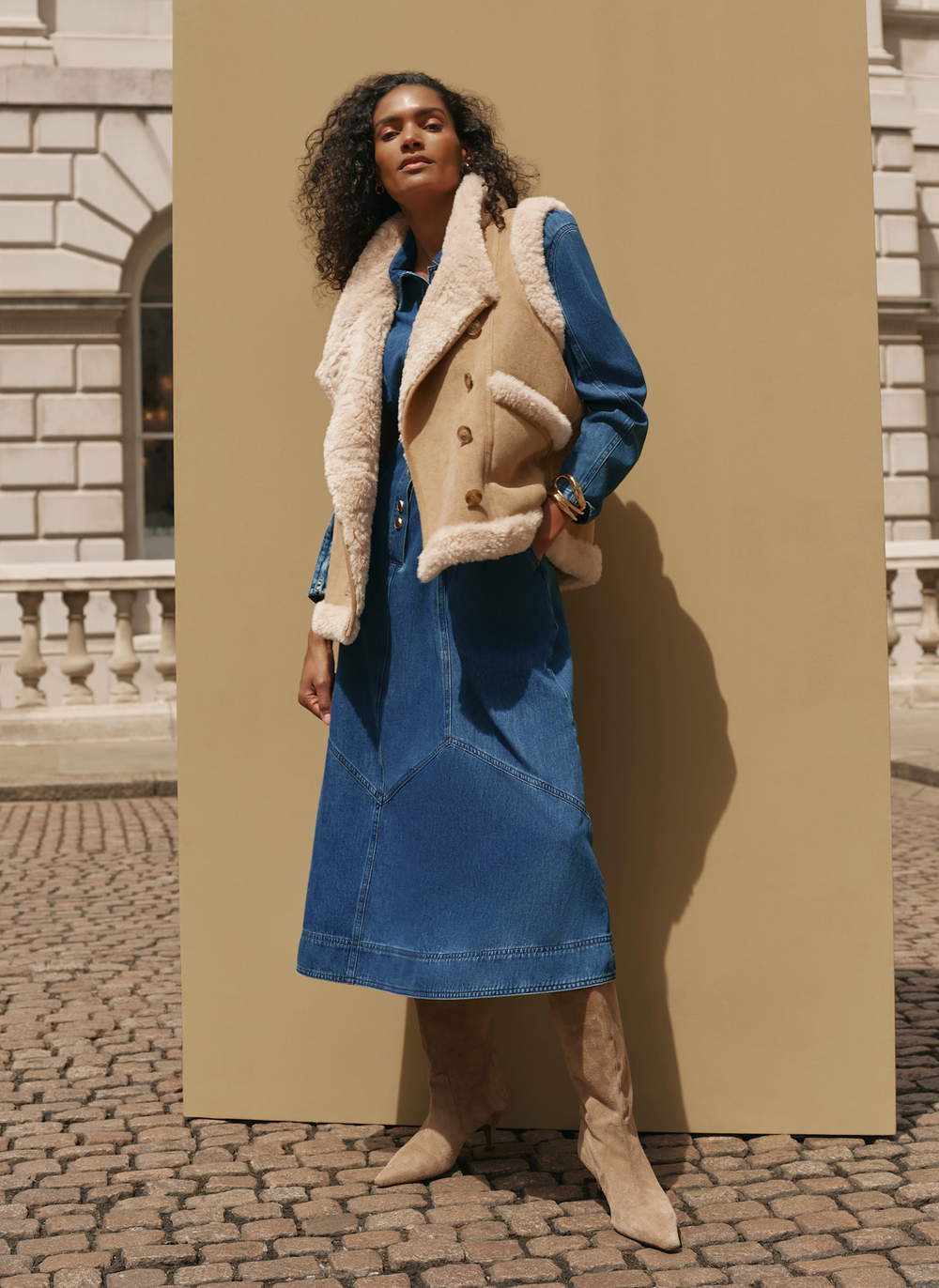 Mid Indigo Denim Midi Shirt Dress