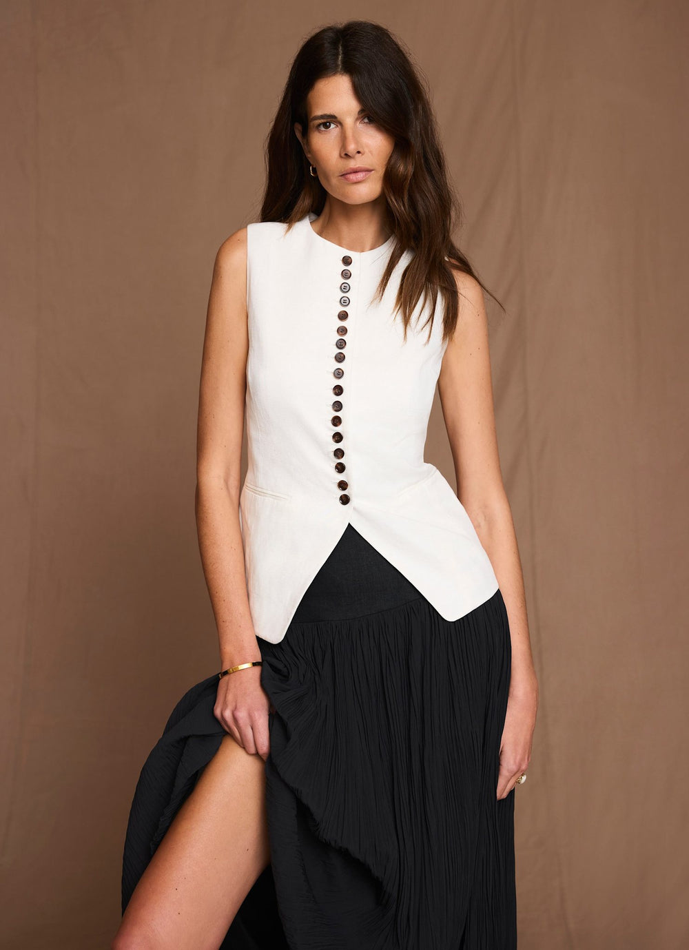 Cream Linen Blend Longline Waistcoat