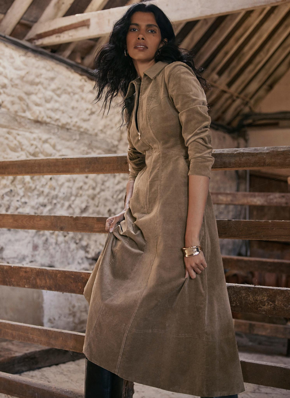 Brown Corduroy Midi Dress