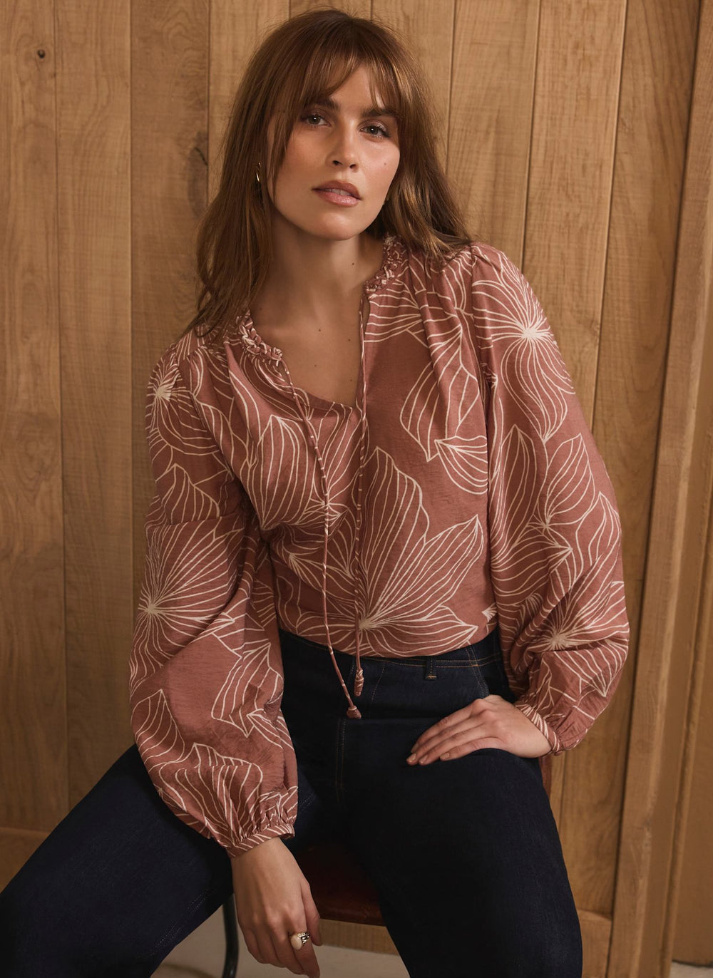 Brown Floral Print Blouse