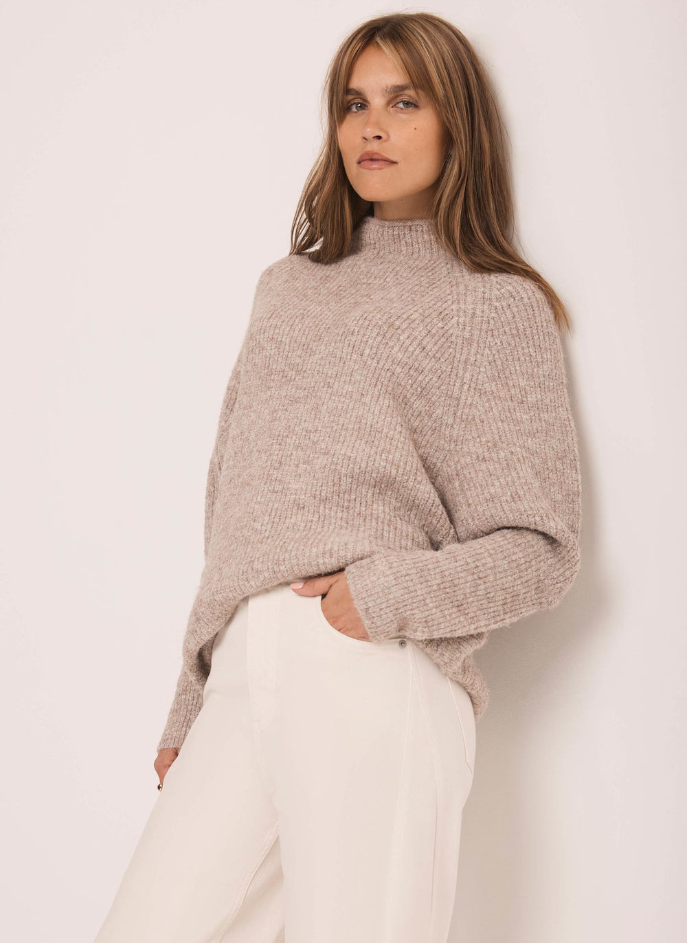 Neutral Zip Detail Batwing Jumper
