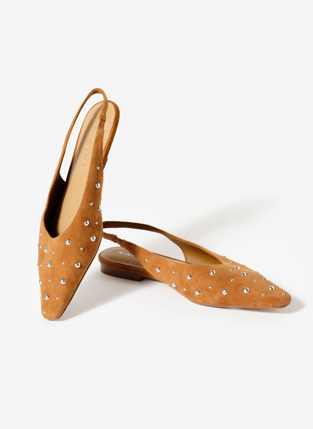 Casey Neutral Suede Studded Slingback Flats