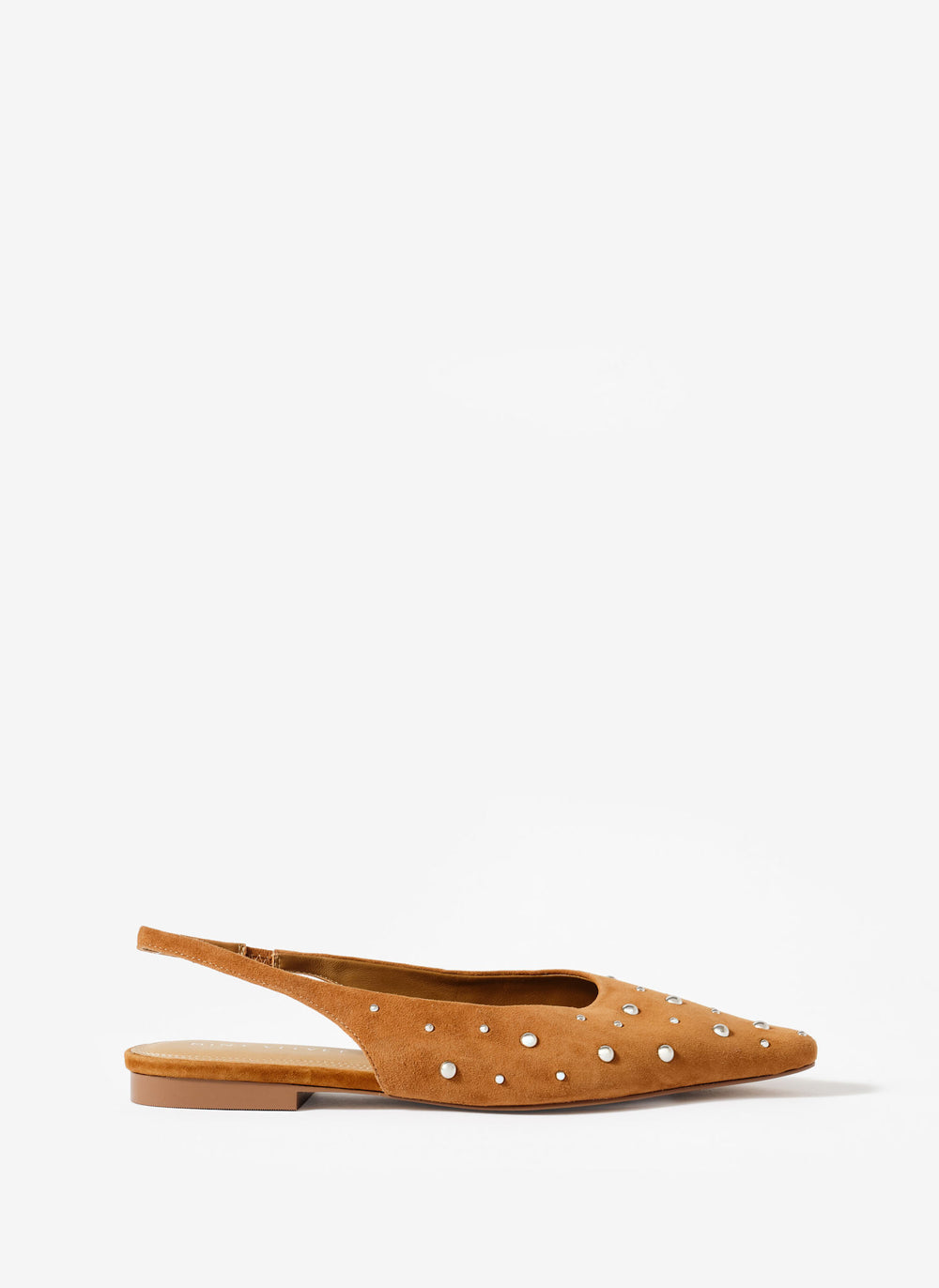 Casey Neutral Suede Studded Slingback Flats
