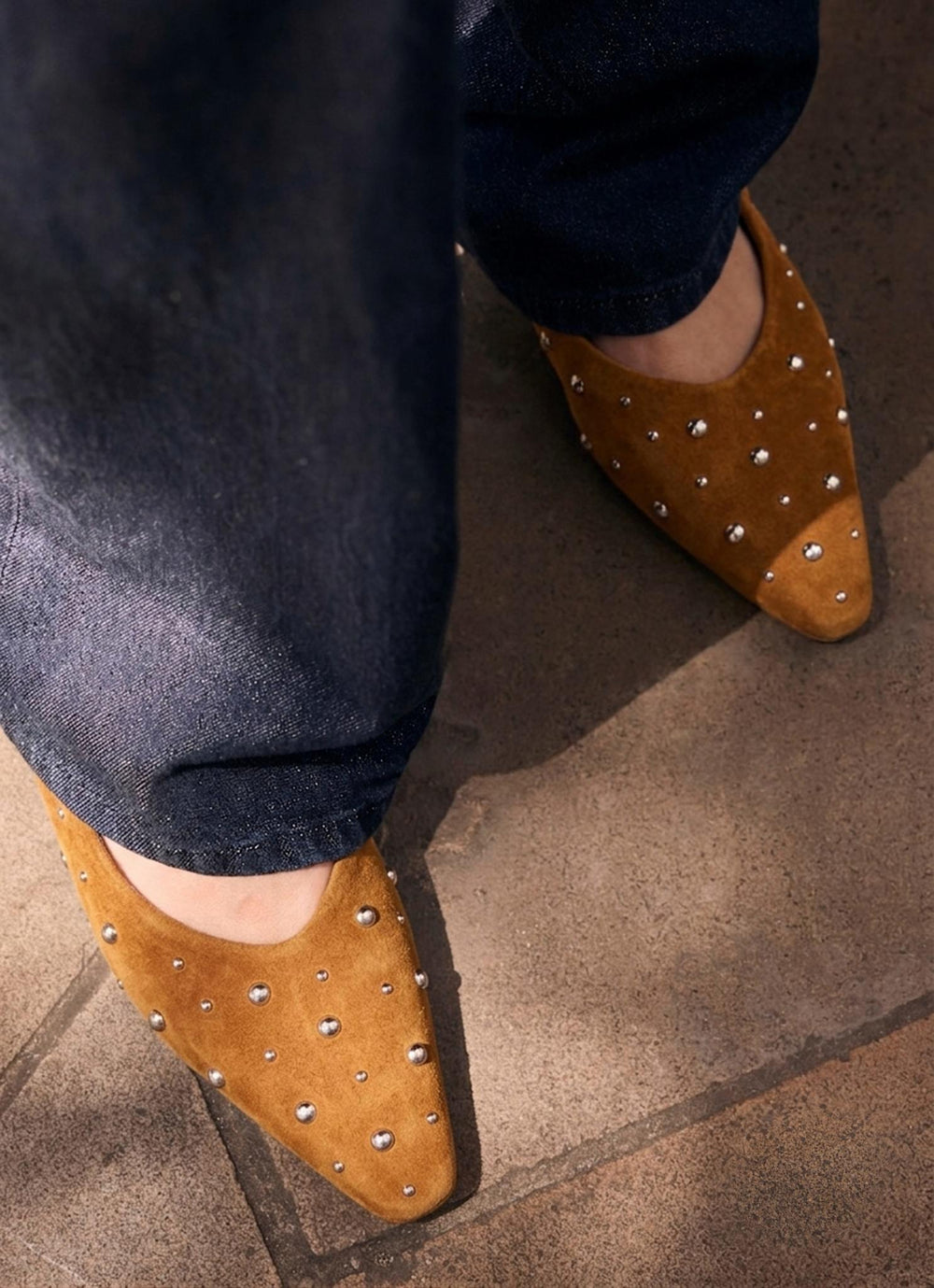 Casey Neutral Suede Studded Slingback Flats