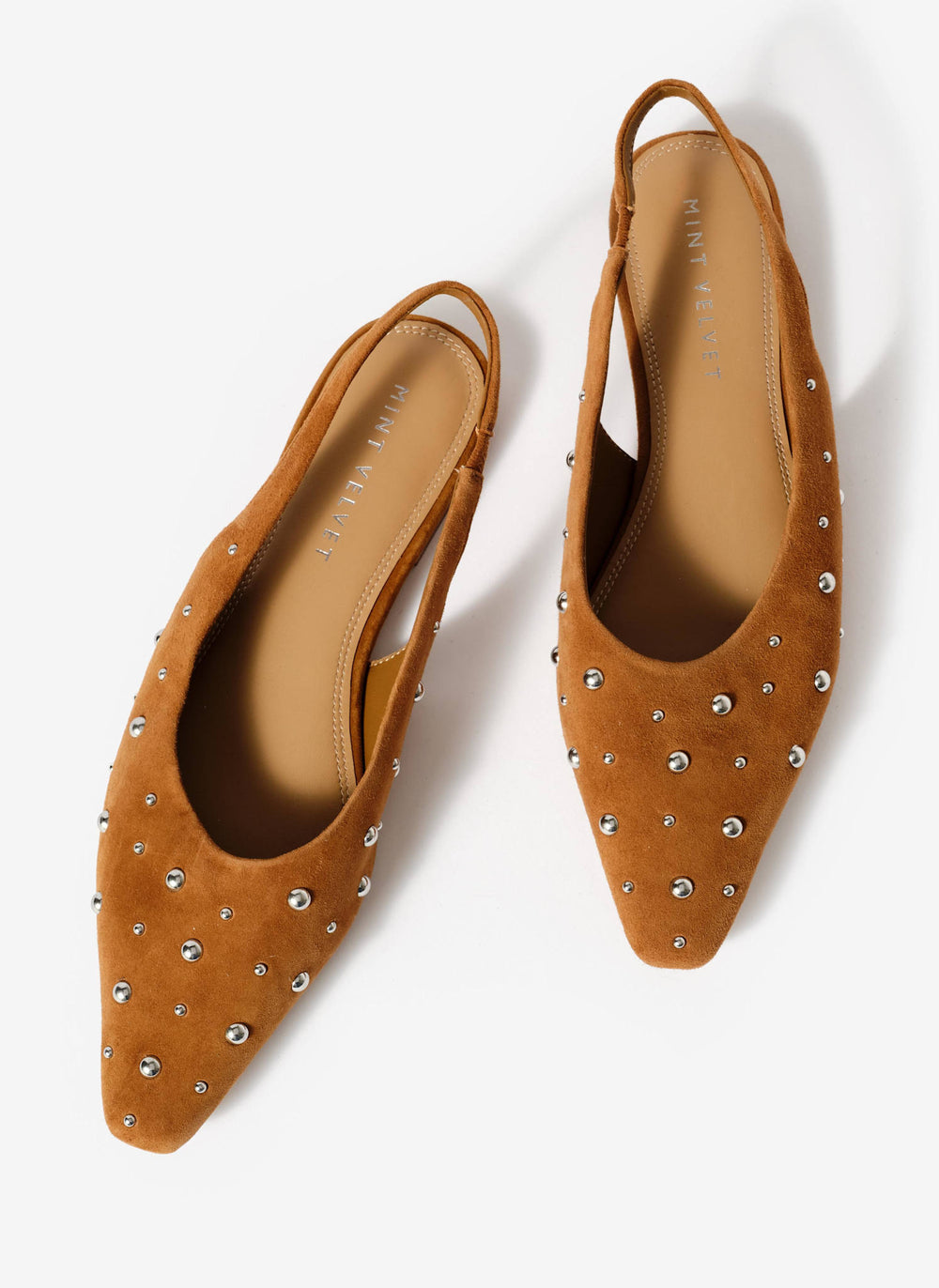 Casey Neutral Suede Studded Slingback Flats