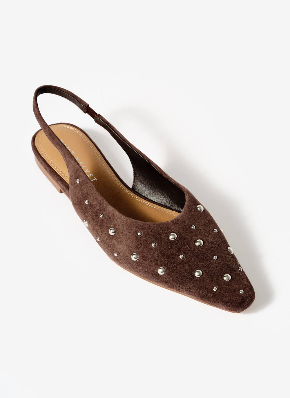 Casey Brown Suede Studded Slingback Flats