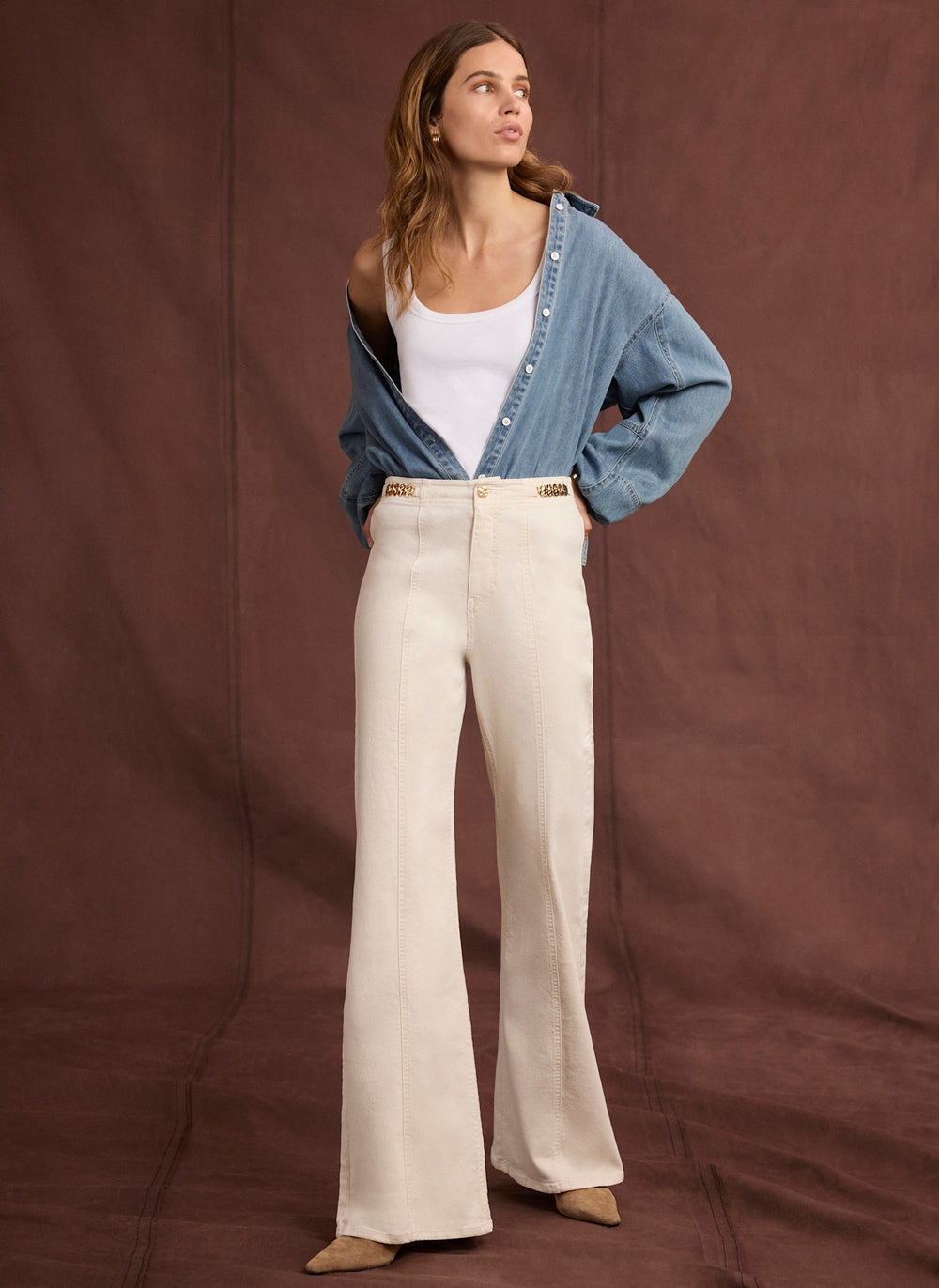 Cream Denim Flared Jeans