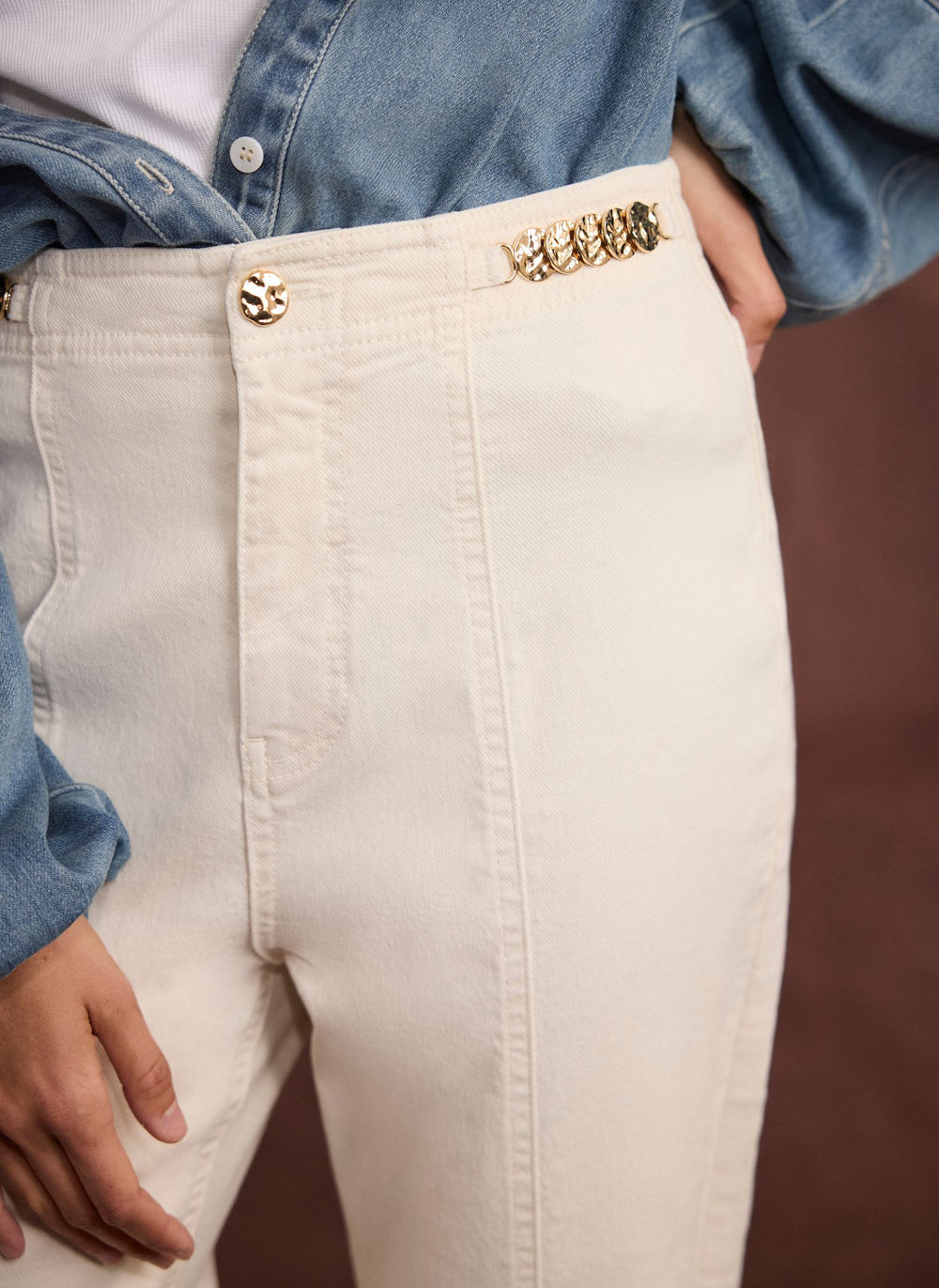 Cream Denim Flared Jeans