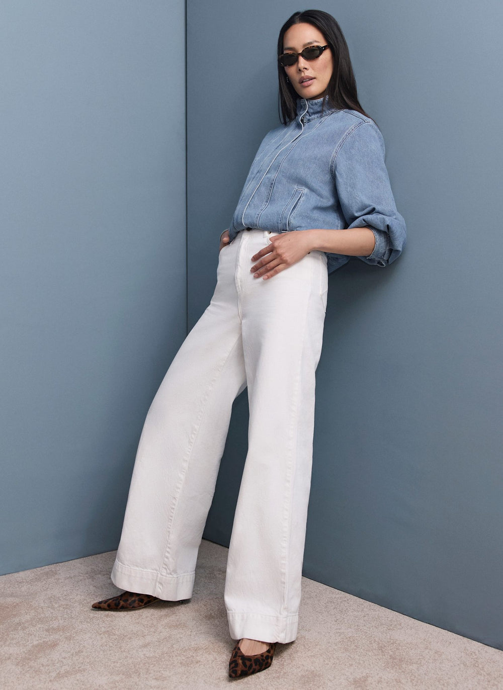 Cream Wide Leg Jeans