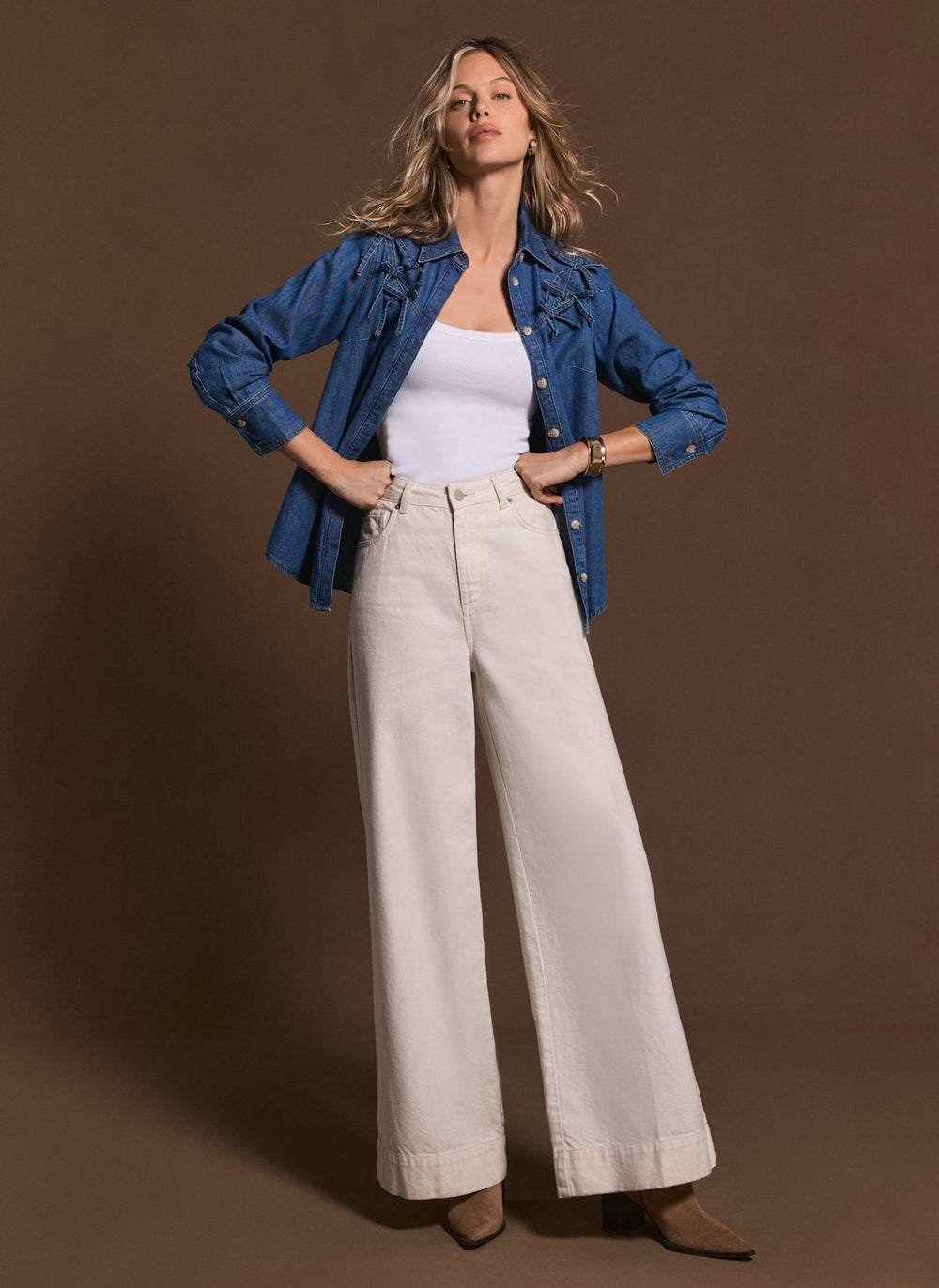 Cream Wide Leg Jeans