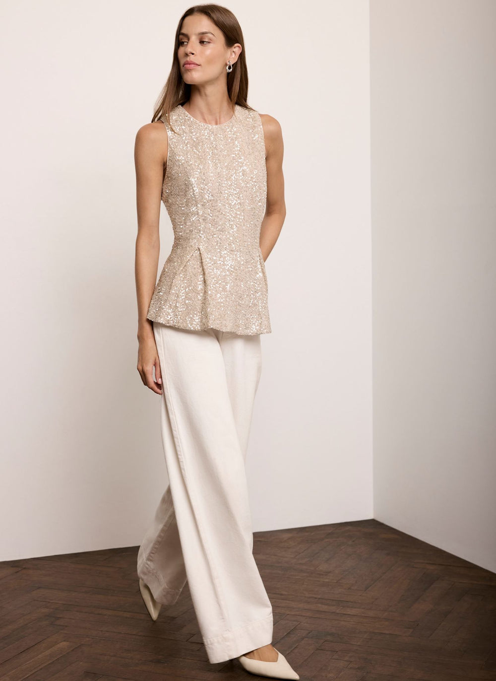 Gold Sequin Embellished Peplum Top